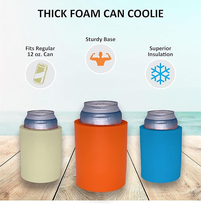 Blank Thick Foam Old School Can Cooler (4 Pack, Neon Blue)