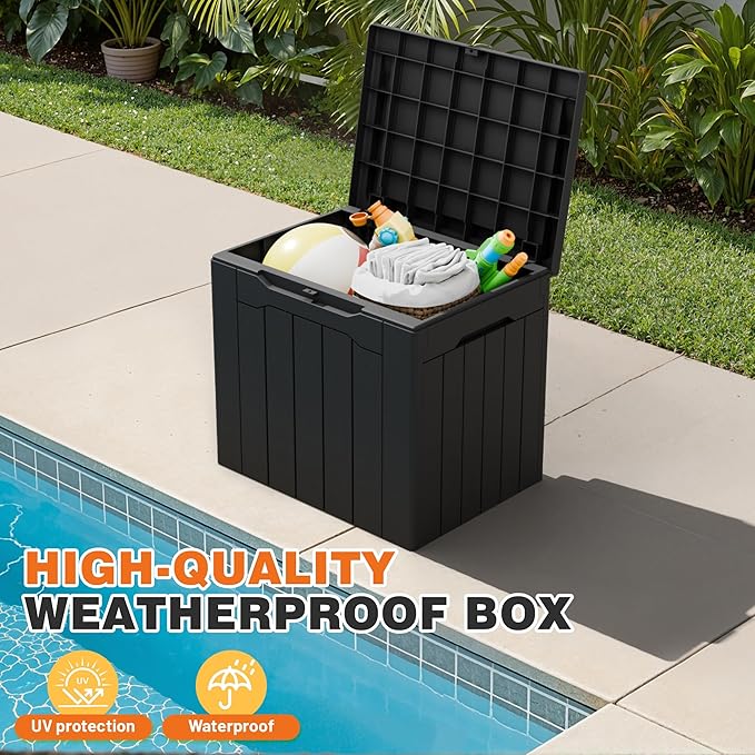 32 Gallon Deck Box Outdoor Indoor Waterproof Storage Box for Patio Furniture, Pool Accessories, Garden Tools, and Cushion Storage, Black