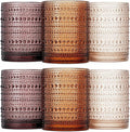 Venus Amber Brown Hobnail Highball Glasses Vintage Tumblers Set of 6 11 oz | Vintage Beaded Design, Embossed Bubble Texture, Elegant Color, Timeless Drinkware for Home Bars, Parties, and Housewarmings