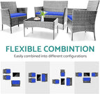 Patio Furniture, 4 Piece Conversation Set, Outdoor Wicker Rattan Table and Chairs, Sectional Sofa with Thick Cushion for Garden, Yard, or Porch, Light Grey