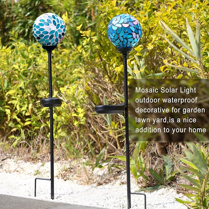 VCUTEKA Solar Lights Outdoor Decorative, Mosaic Solar Garden Light Waterpoof LED Pathway Stake Light for Landscape Lawn Patio Yard Decoration, 2 Pack