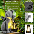 Solar Garden Outdoor Statues Cat with Solar Lantern,Outdoor Cat Figurines Decorations,Lawn Decor Rabbit Statue for Patio, Balcony, Yard Ornament,Unique Housewarming and Birthdays Gifts for Mom Women
