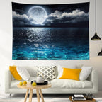 LB Moon Over Ocean Tapestry, Night Sky Tapestry Wall Hanging, 3D Fantasy Psychedelic Watercolor Wall Art for Bedroom Living Room Dorm Home Decor, 60 x 40 Inches