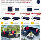 ClawsCover 9Pack Outdoor Seat and Back Cushions Replacement Covers Fit for 5 Pieces 4-Seater Wicker Rattan Patio Conversation Set Sectional Couch Furniture,Navy-Include Covers Only (Large)