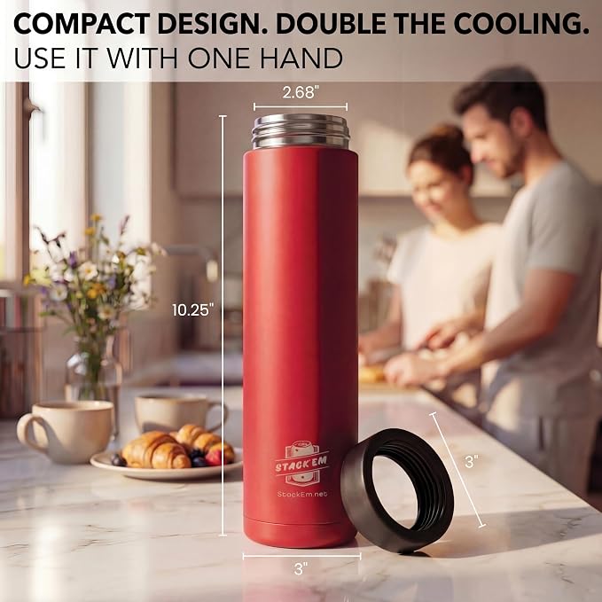 Stack'Em Patented Double Can Cooler Insulator - Holds Two 12 oz Cans - Stainless Steel Stackable Thermocooler - Reusable Drink Holder for Beer, Seltzer, Soda, Energy Drinks (Black)