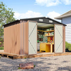 10x8 FT Outdoor Storage Shed, Utility Steel Tool Shed with Lockable Door and Air Vents, Galvanized Metal Shed for Garden Backyard Patio Lawn (10'x8', Brown)