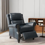 UIXE Pushback Recliner Chair, Faux Leather Armchair Overstuffed Accent Chair for Living Room, Rivet Trim Club Chair Home Theater Single Sofa Bedroom Side Reading Seat - Navy Blue