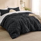 Bedsure Full Size Comforter Set - Black Comforter, Boho Tufted Shabby Chic Bedding Comforter Set, 3 Pieces Vintage Farmhouse Bed Set for All Seasons, Fluffy Soft Bedding Set with 2 Pillow Shams