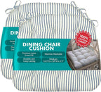 Barnett Home Decor Dining Chair Cushions, 16.5 x 18, Pack of 2 – Ticking Stripe Navy Blue – 100% Cotton, Latex Foam Fill