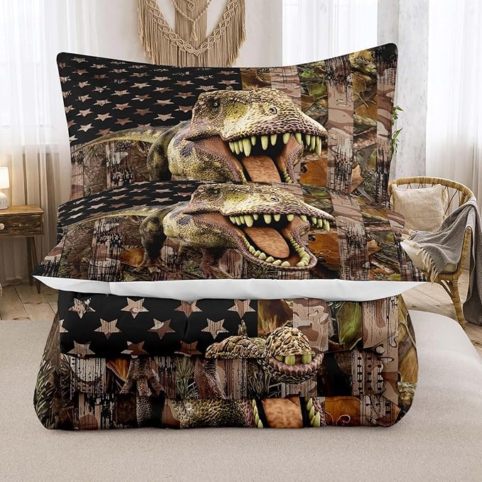 Tailor Shop Dinosaur Boys Comforter Sets King Size,Dinosaur Bedding Sets for Kids Teens,Camo Comforter Sets American Flag Comforter Sets with 1 Comforter 2 Pillowcase…