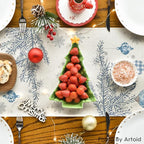 Artoid Mode Blue Pine Trees Merry Christmas Table Runner, Winter Xmas Holiday Kitchen Dining Table Decoration for Home Party Decor 13x72 Inch