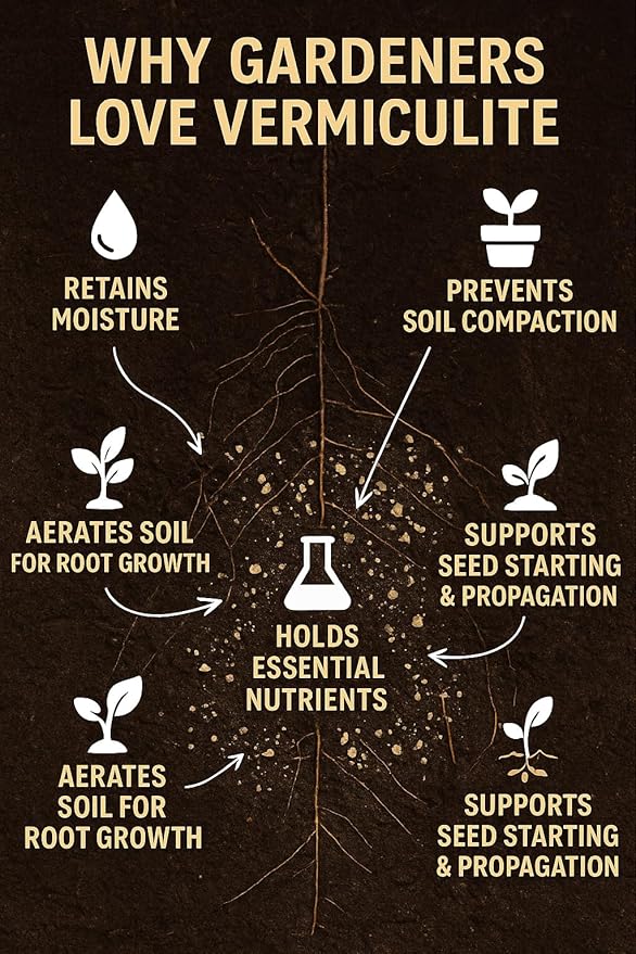 Horticultural Organic Vermiculite for Plants - Medium Grade - Natural Soil Additive for Gardening, Houseplants, Mushrooms, Potted Plants, Hydroponics, Terrariums (2 Quart)