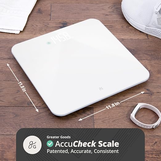 Greater Goods AccuCheck Digital Scale for Body Weight - Accurate Digital Bathroom Scale with High-Precision Sensors, Large Easy-to-Read Backlit Display, 400 lb Capacity, Auto Step-On (White)