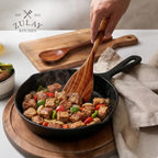 Zulay Kitchen Extra-Large 5-Piece Wooden Spoon Set - Smooth Teak Cooking Utensils - Comfort-Grip Non-Stick Turner, Spatula, Skimmer, Fork, Serving Spoon