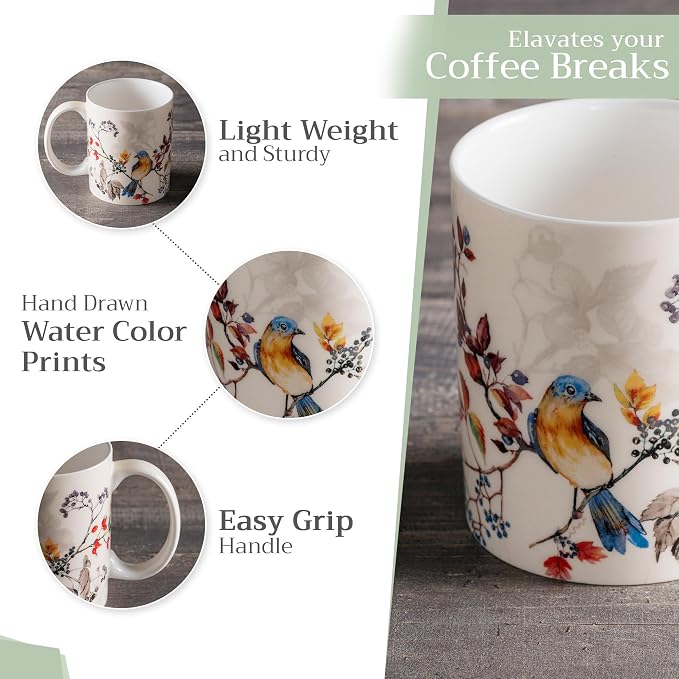 Maison d' Hermine Coffee Mug with Handles Tea Cups (12 Ounce, Pack of 1) | Fine Bone China Coffee Mugs for Hot Beverages Cappuccino Latte Home Restaurant Spring Summer -Equinoxe - Beige - Sparrows