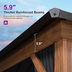 PURPLE LEAF 10' X 14' Hardtop Gazebo with Storage Box Outdoor Wood Grain Aluminum Frame Galvanized Steel Double Roof Gazebos with Netting and Curtains for Patio Deck Backyard Garden