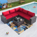 Kullavik 6PCS Outdoor Patio Furniture Set PE Wicker Rattan Sectional Sofa Patio Conversation Sets,Red