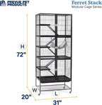 Prevue Pet Products Ferret Stack Six Story Ferret Home - Portable Stand, Escape Proof Lock, Includes Hammock & Ramps, Expandable Six Story Cage Stacking System with Wheels - Black