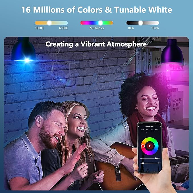 Smart Light Bulbs 8Pack,100W Equivalent Smart Bulb Work with Alexa Google Assistant, RGB Color Changing WiFi Bulb, Music Synic 2.4GHz WiFi & Bluetooth Multicolor A19 E26 110V Dimmable Light Bulbs