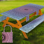 Wrakus Picnic Table Cover with Bench Covers Vinyl Elastic Edges Fitted Rectangle Seat Tables Waterproof 3-Piece72X30in Set Outdoor Rectangular Folding Backing Tablecloth for Camping Over Size