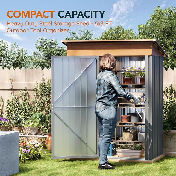 5x3FT Multi-Used Shed & Outdoor Storage Shed with Lockable Door, Compact Metal Tool Shed for Garden, Backyard, Patio, Utility, and Various Storage Shed(Matte Gray)