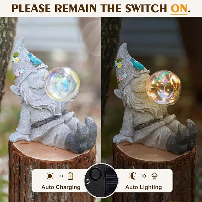 MININOVA Gnomes Garden Statues Outdoor Decor with Solar Lights Waterproof Cute Ornament for Outside Patio Lawn Housewarming Gifts