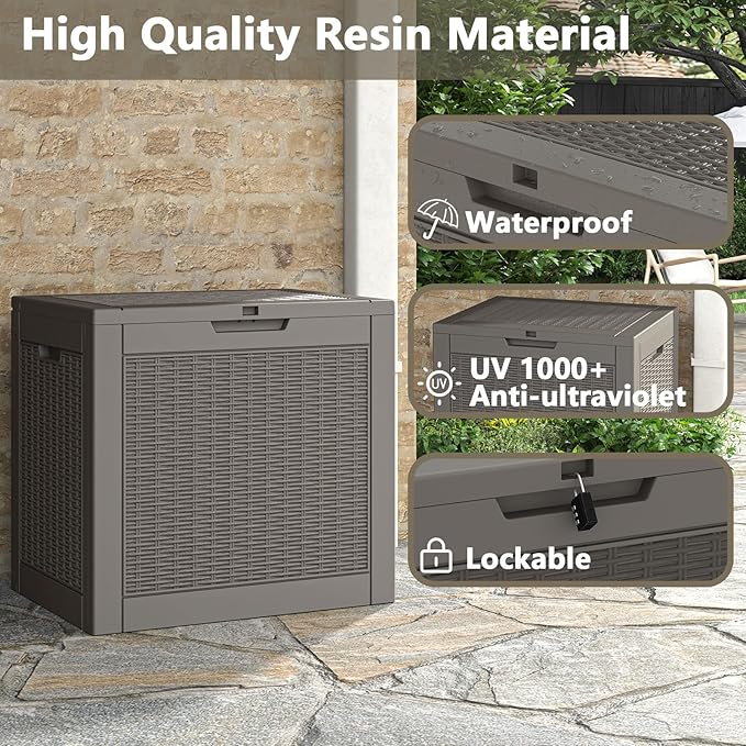 31 Gallon Deck Box, Resin Outdoor Storage Box, Waterproof and UV Resistant Deck Box, Lightweight Storage Box for Garden Tools, Pool Supplies