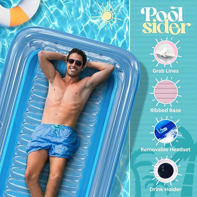 Premium Inflatable Tanning Pool Lounger | Inflatable Tanning Bed for Adults - 4 in 1 Multipurpose Suntan Tub | Pool Floats Adults, Inflatable Pool Float | Tanning Float - Sunbathing Pool Raft
