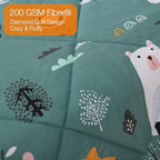 JSD Green Animal Forest Kids Comforter Set, 2 Pieces Twin Microfiber Comforter with Pillow Sham, Soft Comfortable Machine Washable