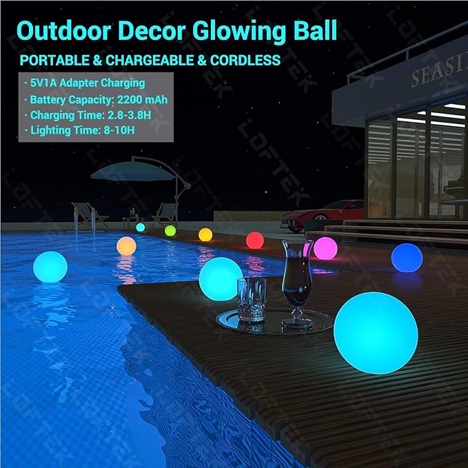 LOFTEK Floating Pool Light - 16-inch Large Ball Lamp with Remote - 3 Modes & 16 RGB Colorful - Waterproof & Rechargeable Globe Floor Lamp for Pool Party, Gaming Room, Garden, 1-Pack