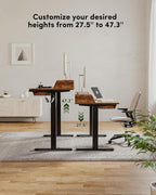 BANTI Height Adjustable Electric Standing Desk with Three Drawers, 48 x 25 Inch Table with Storage Shelf, Sit Stand Desk with Storage Space, Splice Board with Black Frame/Rustic Brown Top