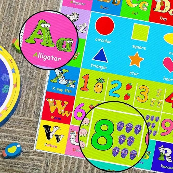 Kids Alphabet Play Game Rug - 3' 3" x 5' 3" ABC Numbers and Shapes Educational Learning Toddler Carpet - Kids Room Playroom Classroom Kindergarten Activity Fun Soft Non-Slip Mat