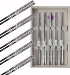 Chopsticks [Made in Korea][5 Sets] 430 Premium Stainless Steel Chopsticks, Mukbang Kitchen Utensil, Cutlery Silverware Stainless Tableware (Crane)