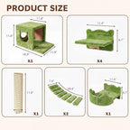 9-in-1 Cat Wall Shelves, Cat Wall Furniture Set with Bridge, Green | Wall Mounted Cats Shelf for Space-Saving, Multi-Level Cat Climbing Systems for 16 Inch Drywall, with Scratching Posts, Condos