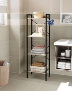 Bookshelf, Book Shelf, Industrial Bookcase with 2 Hooks, Coner Shelf Storage Organizer for Home Office, Living Room, Bedroom, Kitchen, 4-Tier Greige BC10405B
