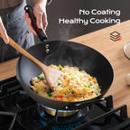 FGJ Wok, 13 Inch Carbon Steel Wok Pan Set 6PCS & Stir-fry Pans Nonstick, Pre-Seasoned 5.8QT Flat Bottom Chinese Woks Roasting Pan Set, Carbon Steel Cookware, Compatible with All Cooktops