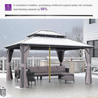 PURPLE LEAF 12' X 14' Hardtop Gazebo Patio Hardtop Gazebo with Heavy Duty Galvanized Steel Double Roof for Patio Lawn Garden, Netting and Curtains Included, Grey