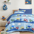 SLEEP ZONE Full/Queen Size Comforter Set for Children, Durable Jersey Knitted Bedding for All Seasons with 1 Comforter(66"x90"), 2 Pillow Cases(20"x26") (Bulldozers,Full/Queen)