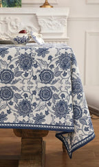 patdrea Designer Vintage Blue Rectangle Tablecloth,Linen Anti-Wrinkle Paisley Pattern Farmhouse Extra Long Table Cloth,Decor Cover for Kitchen Dining,Christmas,Thanksgiving,63"x110"-Lantang a