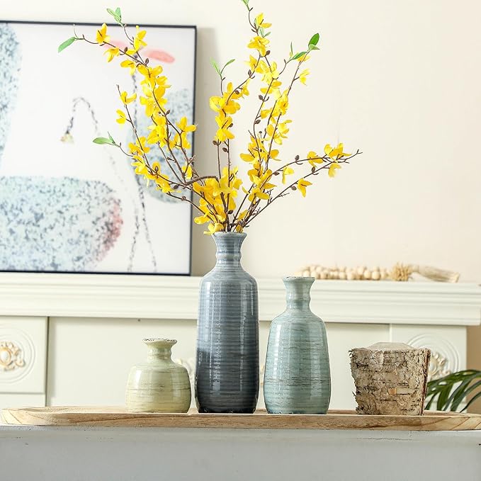 Ceramic Vase Set of 3, Rustic Neutral Vases Home Decor Farmhouse Decorative Flower Vase Modern Boho Pampass Vases for Table Mantel Entryway Shelf Living Room Kitchen Bathroom - Multicolor