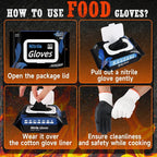 ANBOSON BBQ Gloves,Disposable BBQ Gloves Heat Resistant Cooking | 50 Disposable Nitrile Gloves with 2 Reusable Cotton Liners, Powder Free, Latex Free for Smoking,Grilling,Cooking,Food Prep