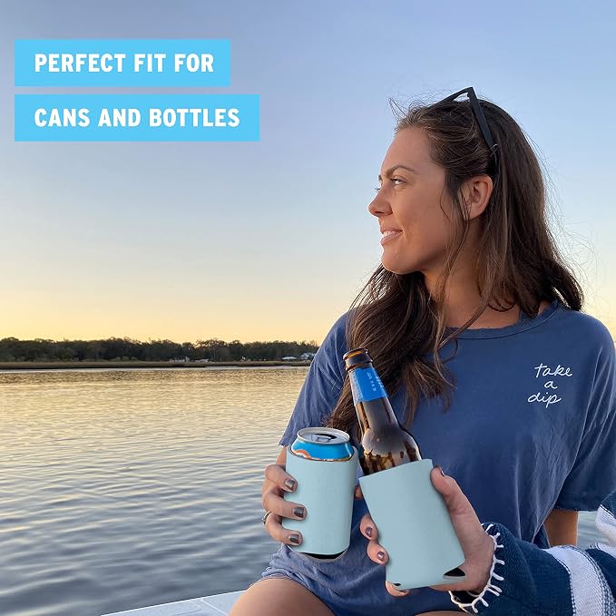 Blank Beer Can Cooler Sleeves (110-Pack) Soft Insulated Beer Can Coolies - HTV Friendly Blank Koolies in Bulk for Beer Cans & Bottles - Coolie Blanks for Vinyl Projects & Wedding Favors (Light Blue)