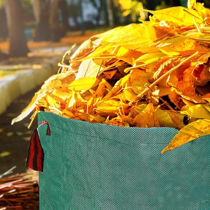 Hugeleaf Reusable Leaf Bags 42 Gallon with Reinforced Handles, 3 Pack Collapsible Lawn Bags with Plastic Hoops, Stand Up Yard Waste Bin for Leaves, Lawn Debris Collection