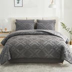 EMME King Comforter Set - 7 Pcs Dark Grey Boho Bedding Sets, King Size Tufted Comforter with Sheets, Shabby Chic Embroidery Bed Set Fluffy Bed Bag for All Season(102"X90")