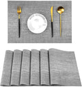 Leetaltree Grey Placemats, Heat Resistant Non-Slip Place mats for Dining Table, Washable Durable PVC Vinyl Woven Table Mats (Set of 6)