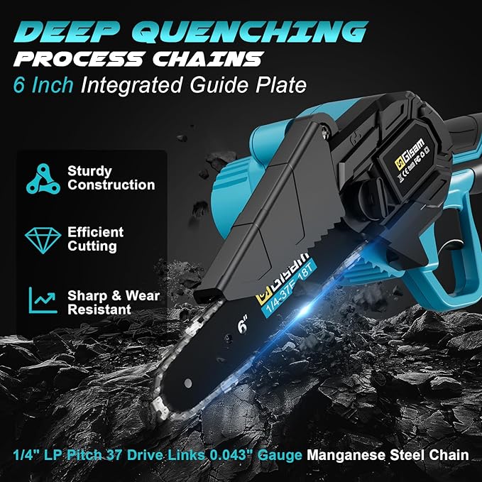 Mini Chainsaw Cordless 6 Inch, Brushless Motor Electric Saw - 2x2Ah Batteries, 2025 Upgraded, Safety Lock, Portable Handheld for Tree Trimming, Wood Cutting, Camping/DIY, Gift for Dad Husband