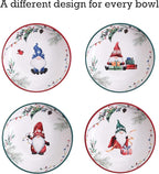 Bico Christmas Gnomes Pasta Bowls, 35oz Salad Bowl Set of 4, Large Ceramic Serving Dinner Bowls for Soup and Cereal, Microwave and Dishwasher Safe, Gift for Housewarming and Thanksgiving