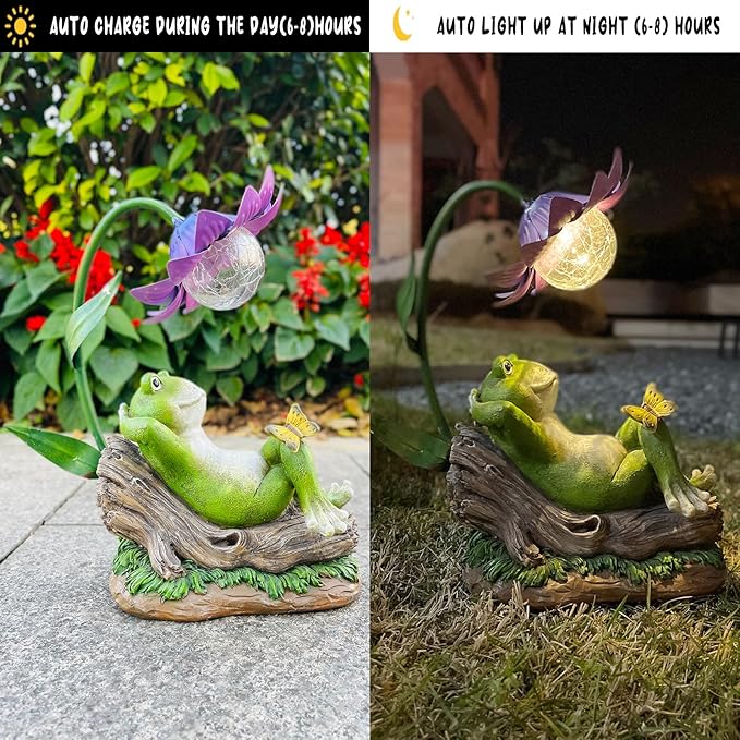 Solar Frog Garden Decor Outdoor Statue - Frogs Umbrella LED Waterproof Sculptures Lights, Patio Pathway Frog Figurine for Yard Decoration Lawn Ornament Gardening Gifts for Women Mom Grandma