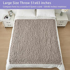 Bigacogo Chunky Knit Throw Blanket for Couch, 51x63 inches, 100% Hand Knitted with Thick Jumbo Chenille Yarn, Cozy Soft Large Rope Knot Cable Crochet Blankets for Sofa Bed Living Room, Taupe