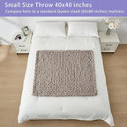 Bigacogo Chunky Knit Throw Blanket for Couch, 40x40 inches, 100% Hand Knitted with Thick Jumbo Chenille Yarn, Cozy Soft Large Rope Knot Cable Crochet Blankets for Sofa Bed Living Room, Taupe
